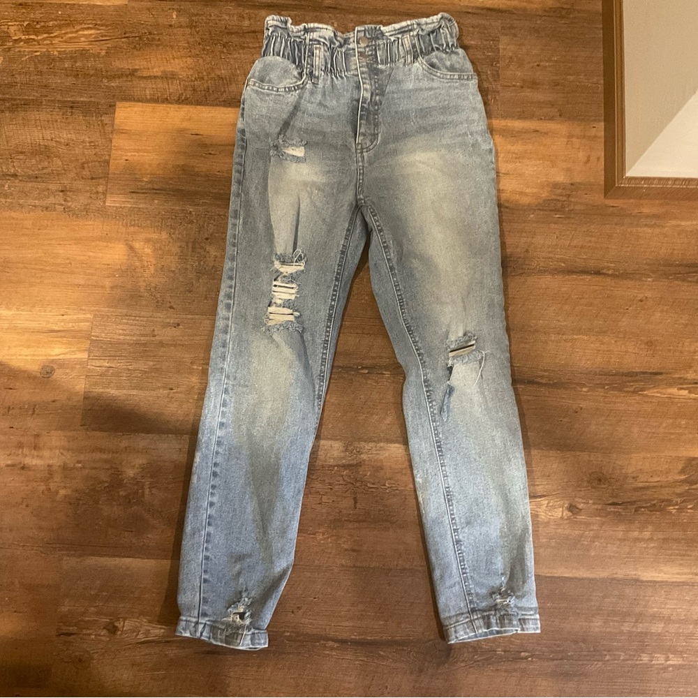 High Rise Distressed Paper bag waist  Jeans